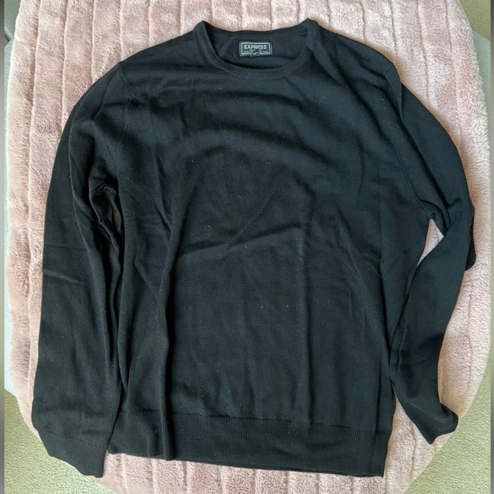 Express Men’s Black Merino Wool Sweater - Modern Fit, Size Large